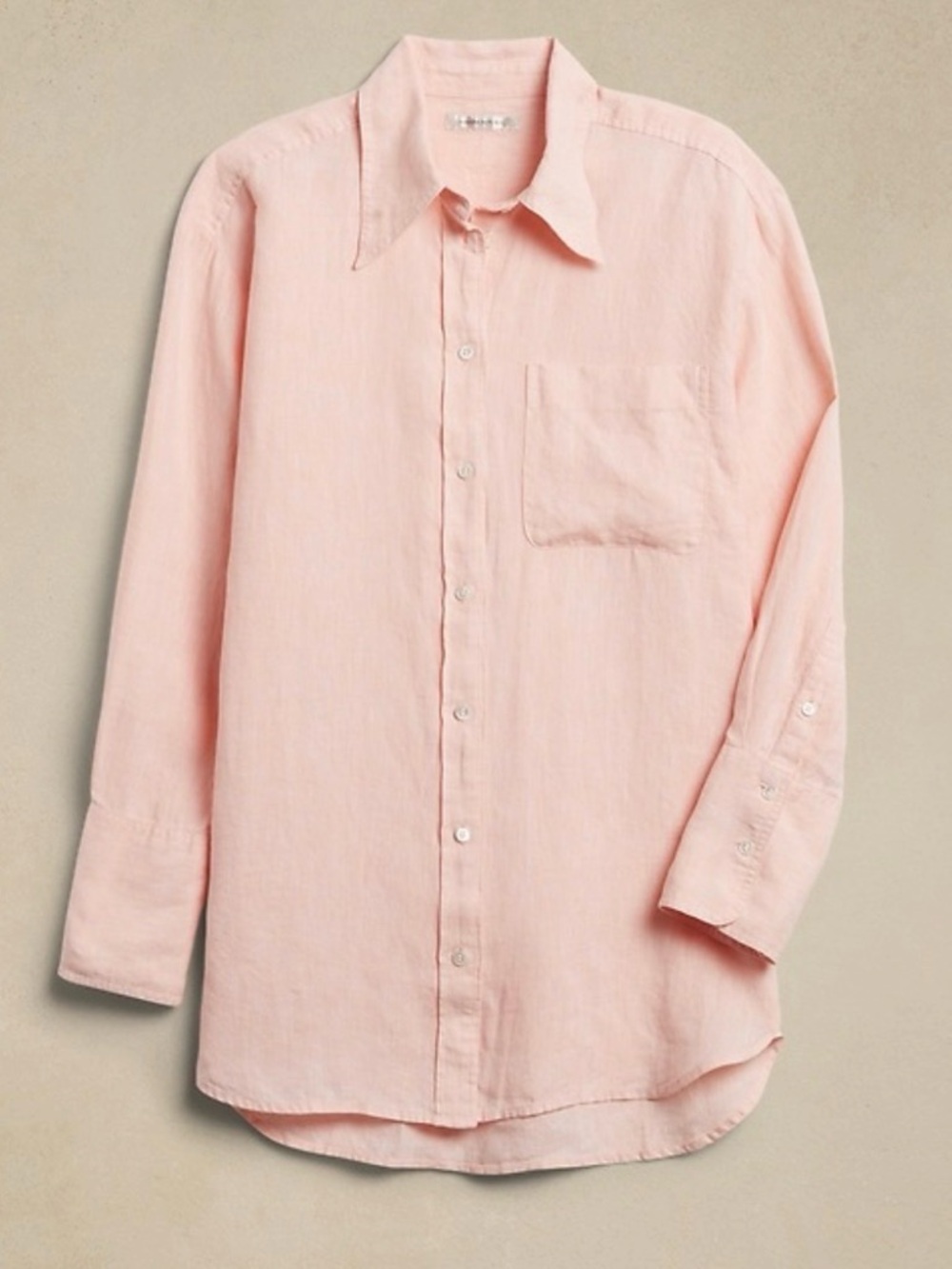 Banana Republic Oversized Linen Button-down Long Sleeve Shirt in Peach Size SP